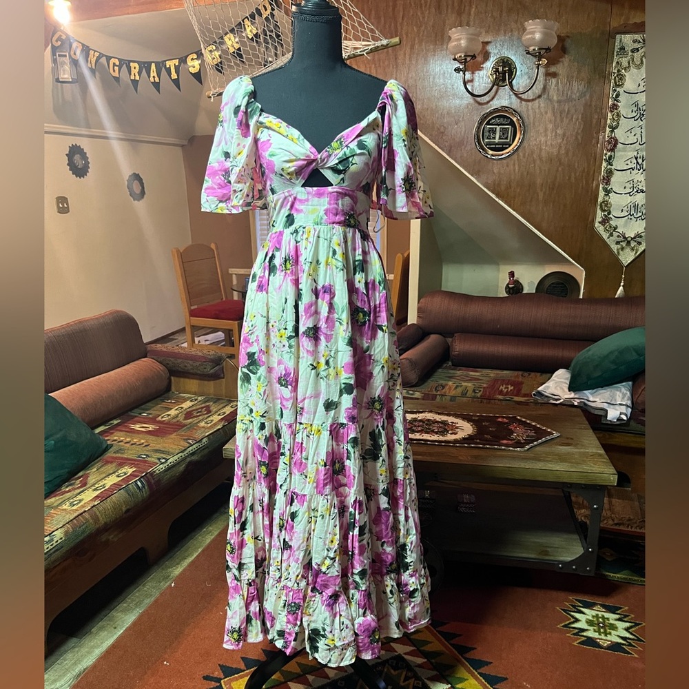 Abercrombie & Fitch Floral Maxi Dress - Pink and Green